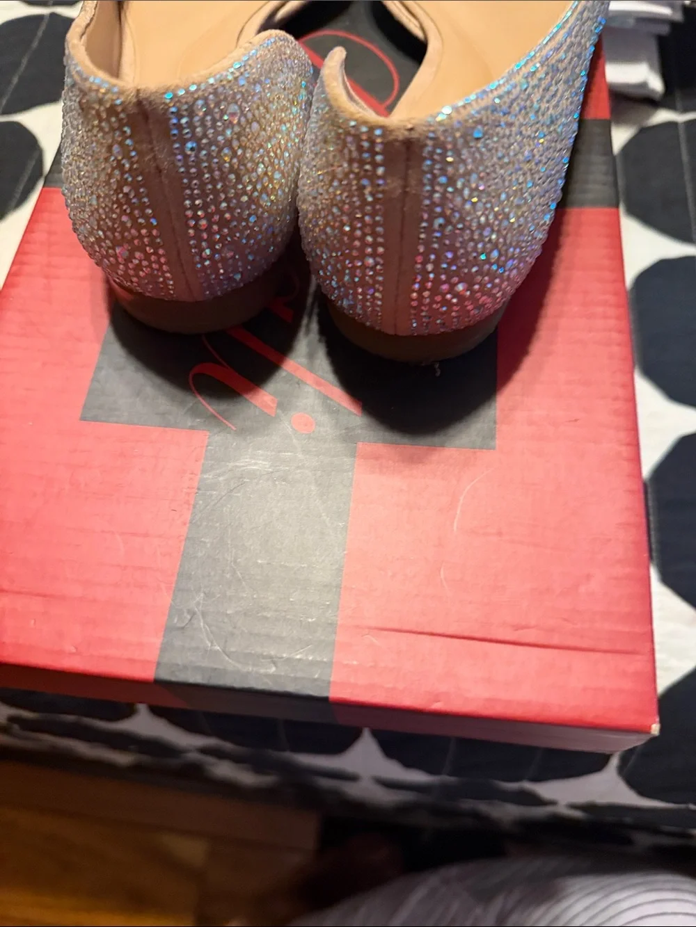 INC International Concepts Nude Rhinestone Bow Pointed Flats